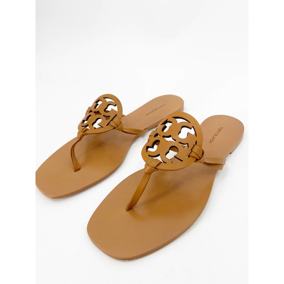 Tory Burch Shoes - Tory Burch Miller Square Toe Leather Thong Sandals Camel 8 NWOB